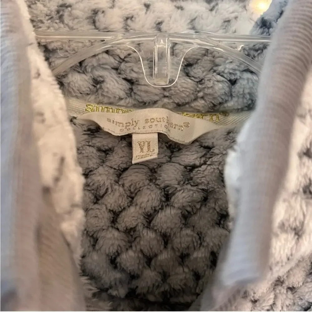 Simply Southern Youth L Popcorn Sherpa Fleece Pullover Quarter Snap Gray White